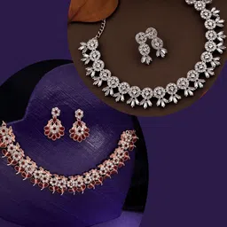 DIVASTRI Pahal Set Of 2 Silver-Plated & Rose Gold-Plated AD Studded Jewellery Set-picture-14