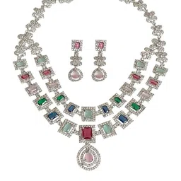 DENICRAAS Brass American Diamond Silver-Plated Jewellery Set-picture-47