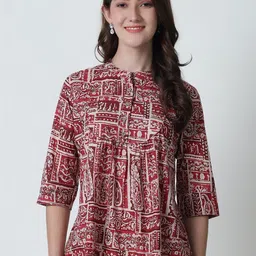 Feel Clath Print Mandarin Collar Ethnic Cotton Top-picture-28