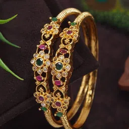 SGA FASHION Set Of 2 Gold-Plated AD Studded Bangles-image-93
