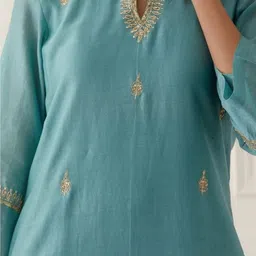 ATOXIC Women Ethnic Motifs Embroidered Regular Thread Work Pure Cotton Kurta with Palazzos & With Dupatta image 2