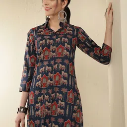 GLAM ROOTS Printed Shirt Collar Tunic With Trousers Co-Ords image 3