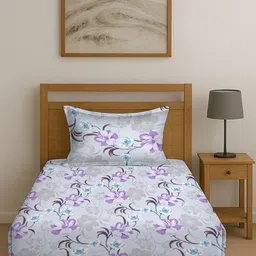 BOMBAY DYEING Lavender Floral Printed 120 TC Cotton Single Bedsheet Set 1.50 m x 2.24 m image 2