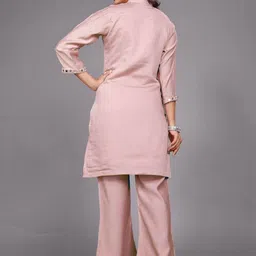 AUTUMN LANE Divya Salmon Mirror Work Embellished Mandarin Collar Tunic With Trouser image 3