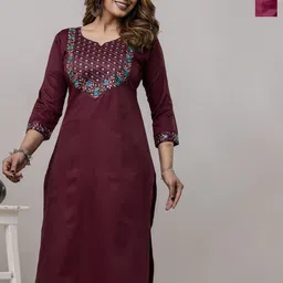 AUZAAI COLLECTION Selection Of 2 Ethnic Motifs Thread Work Round Neck Straight Kurtas-image-24
