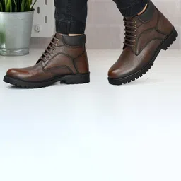 GALEX Men Leather Textured Lace-Ups Mid-Top Regular Boots image 4