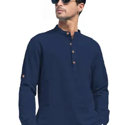 BHUVIKOO Mandarin Collar Roll-Up Sleeves Straight Short Kurta-picture-19
