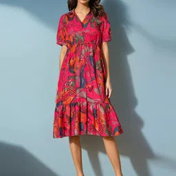 Pinly Women Floral Printed Fit & Flare Dress image 1