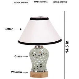 Devansh White Textured Traditional Frusturical Shaped Wooden Table Lamp & Mosaic Glass image 3