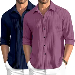 oxxom Men Slim Fit Self Design, Striped Spread Collar Casual Shirt-picture-15