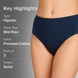 myra trading Pack of 3 Women Hipster Dark Blue, Grey, Light Blue Panty image 4