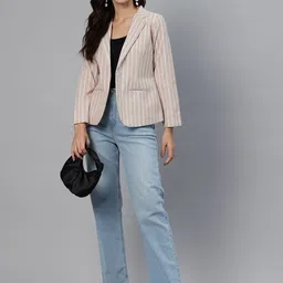 cottinfab Women Striped Single Breasted Casual Blazer image 5