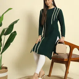 hermiston Women Embroidered Wool Straight Kurta image 1