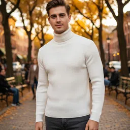 natris Men Solid High Neck White Sweater-picture-14
