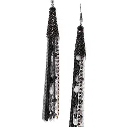 Jewels Galaxy Black & White Silver-Plated Handcrafted Tasselled Drop Earrings-picture-25