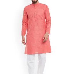 SOJANYA Coral Red & White Kurta Pyjama image 1