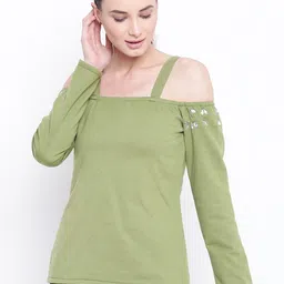 Belle Fille Women Green Solid Bardot Top-picture-26