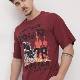 The Roadster Life Co. Graphic Printed Drop-Shoulder Sleeves Pure Cotton T-shirt-picture-27