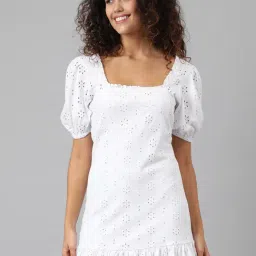 Anai White Cotton Embroidered A Line Dress-image-16