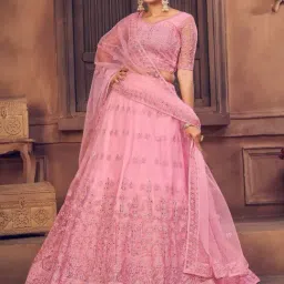 Atsevam Pink Embroidered Semi-Stitched Lehenga Choli Set With Dupatta image 4