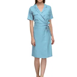 PATRORNA Light Blue Regular Fit Wrap Dress-image-14