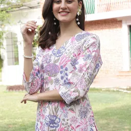 Anouk Floral Printed V-Neck Straight Kurta With Trouser image 2