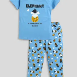 Todd N Teen Kids Blue Printed T-Shirt with Pyjamas-image-38