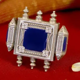 Teejh Meena Blue Enamel Silver Oxidized Ring-picture-13