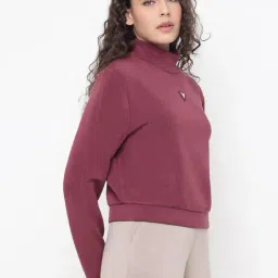 Guess Olympe Grape Violet Solid High Neck Regular Fit Sweatshirt image 3