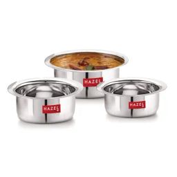 HAZEL Flat Bottom Silver Stainless Steel Tope or Patila (Set of 3)-picture-37