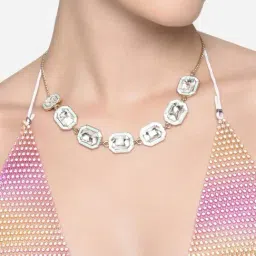 Zaveri Pearls Mint Green & White Enamel Dazzling Stones Embellished Party Necklace-ZPFK16222-image-12