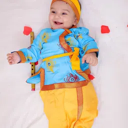 KID1 Boys Printed Angrakha Pure Cotton Kurta With Dhoti Pants-picture-27
