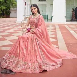 KALINI Floral Embroidered Thread Work Ready To Wear Lehenga & Unstitched Blouse Dupatta image 4