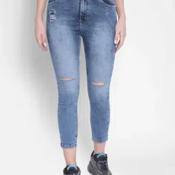 Crimsoune Club Blue Distressed Skinny Fit High Rise Jeans-picture-30