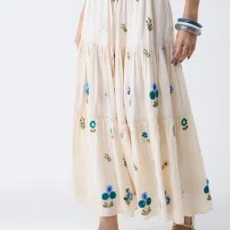 Bombay Paisley by Westside Off-White Floral Embroidered Tiered Skirt-picture-29