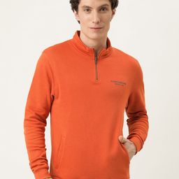 Flying Machine Men Orange Half Zip Placket Sweatshirt-picture-34