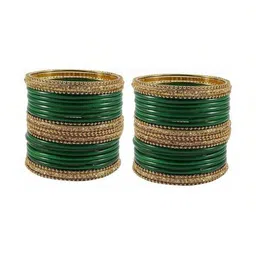 LLL FASHION Set Of 40 Green Glass Artificial Stones & Beads Bangle-picture-23