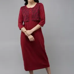 Kryptic Maroon Cotton Floral Print Nighty-image-19