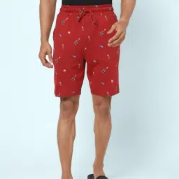 Ajile By Pantaloons Blood Red Cotton Slim Fit Printed Lounge Shorts-picture-17