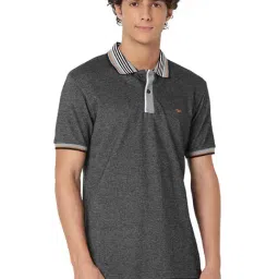 Mufti Grey Cotton Slim Fit Polo T-Shirt-picture-12