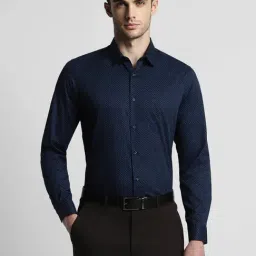 Peter England Oxford Blue Cotton Slim Fit Printed Shirt-picture-37