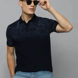 Louis Philippe Jeans Navy Blue Cotton Slim Fit Printed Polo T-Shirt-image-14
