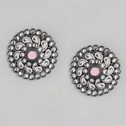 I Jewels Pink & Silver-Toned Circular Studs Earrings-picture-20
