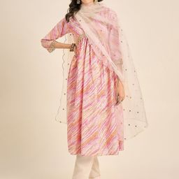 Anouk Rustic Women Leheriya Embroidered Pleated Sequinned Kurta with Trousers & Dupatta-picture-16