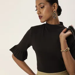 Veni Vidi Vici Stunning Black High-Neck Ruffled Bell Sleeves Top-picture-14