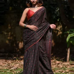 Suta Black Cotton Floral Print Saree Without Blouse-image-11