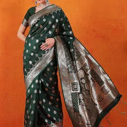 Dori Ethnic Motifs Zari Silk Blend Banarasi Saree-image-84