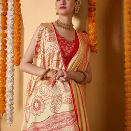 RACHNA Cream Art Silk Printed Sarees image 5