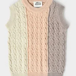 Mi Arcus 55 % Marino Wool 25% Polyamide 20 % Cotton Sleeveless Colour Blocked Cable Knitted Sweater - Cream-image-21