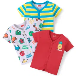 Babyhug 100% Cotton Interlock Knit Half Sleeves Vests with Fruit Print & Stripes Pattern Pack of 3 - Multicolor-picture-29